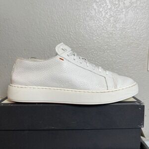 Santoni Men's White Leather Casual Sneaker Lace up Size 9.5 US Made In Italy